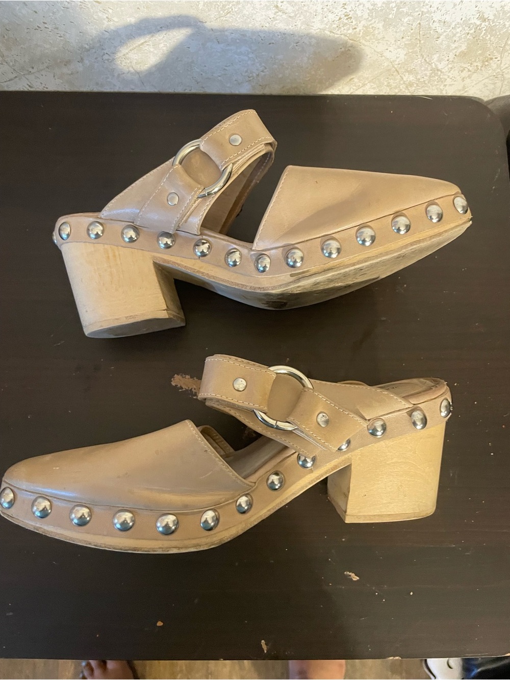 Jeffrey Campbell for Free People Tan Studded Leather Clogs with Block Heel